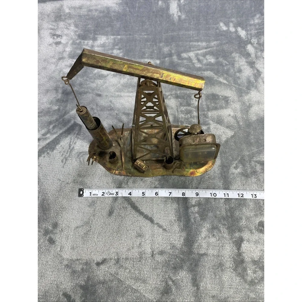 Vintage Copper Oil Well Sculpture Motion Music Box The Dream 9.5"x 10.5" Working - Picture 6 of 12